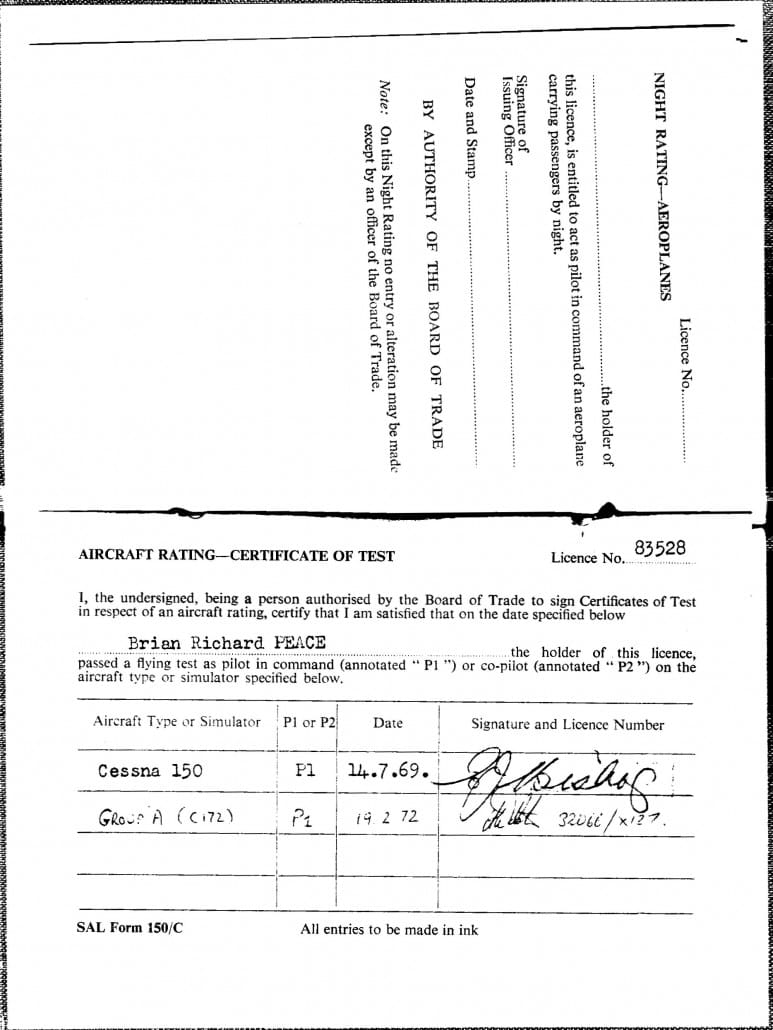 1969 Pilot's Licence